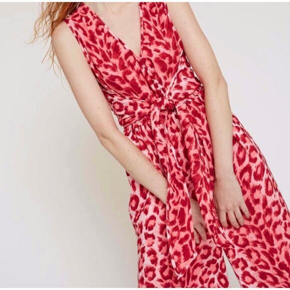 Kate Spade NWT Panthera Tie Waist Wide Leg Jumpsuit Pink Animal Print Size Large - Picture 7 of 10